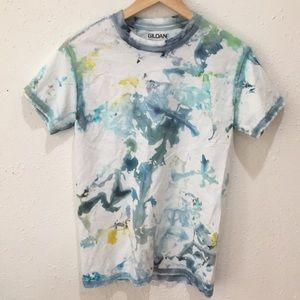 Hand dyed Tie dye Tee Unisex Small Blue and Green